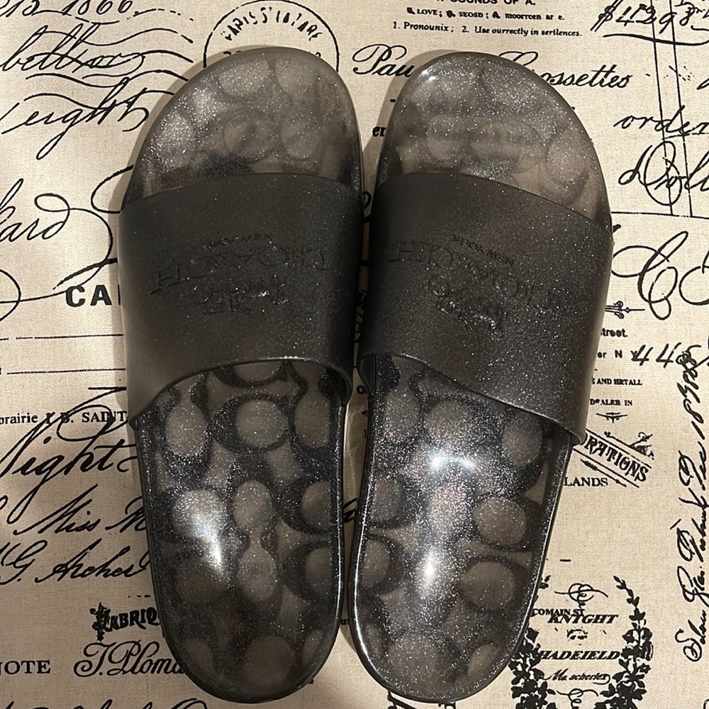 Coach brand Women’s slides translucent black/silver glitter size 10 brand new
